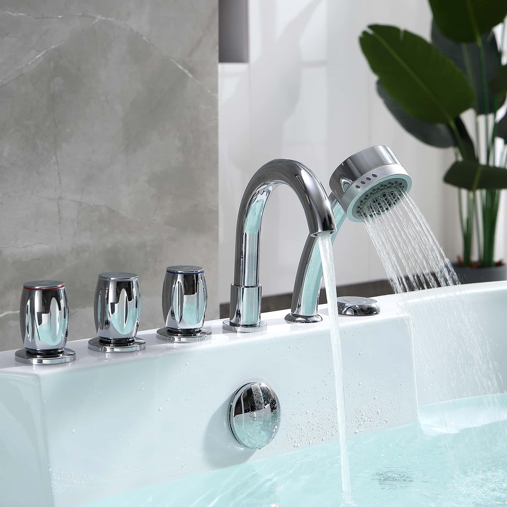 67" Oval Freestanding Whirlpool Bathtub with Center Drain