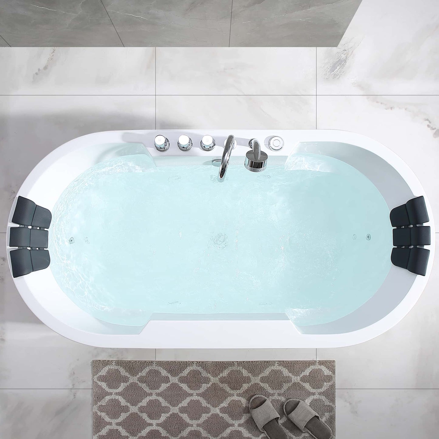 67" Oval Freestanding Whirlpool Bathtub with Center Drain