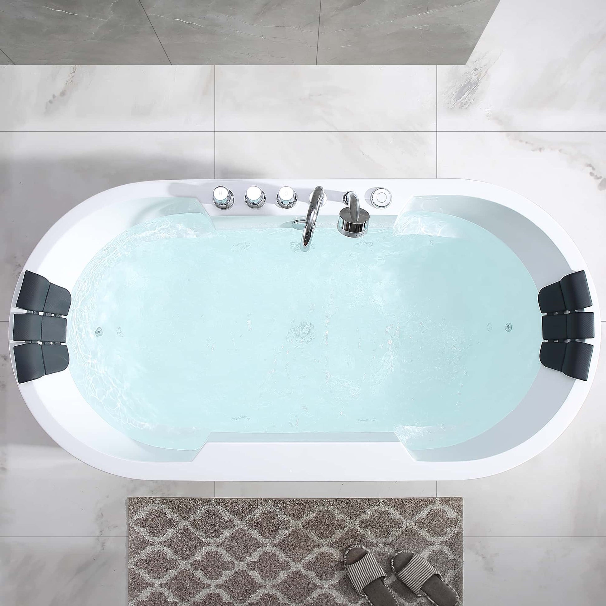 67" Oval Freestanding Whirlpool Bathtub with Center Drain