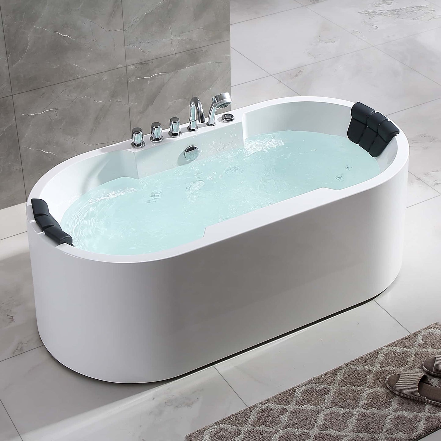 67" Oval Freestanding Whirlpool Bathtub with Center Drain