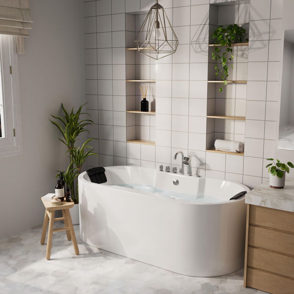 67" Oval Freestanding Whirlpool Bathtub with Center Drain