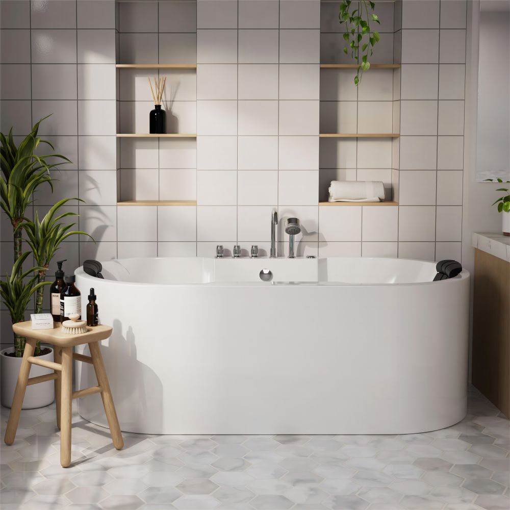 67" Oval Freestanding Whirlpool Bathtub with Center Drain