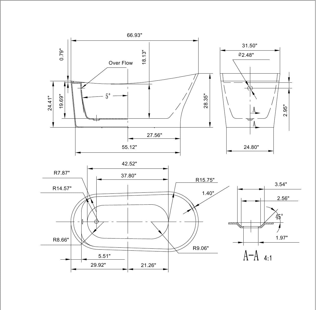 67" Freestanding Soaking Tub with Left Drain