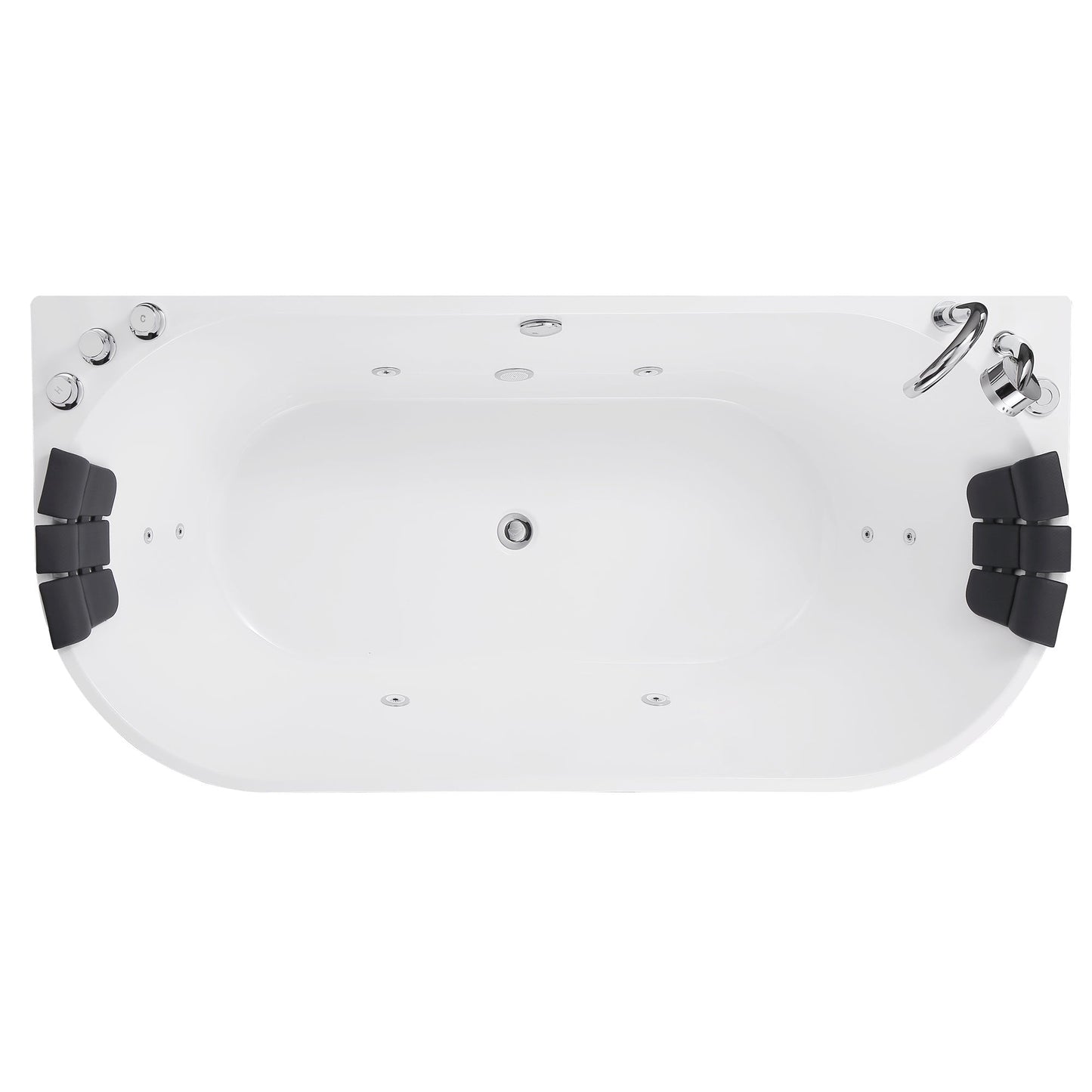 71" Freestanding Hydro Massage Whirlpool Bathtub with Center Drain