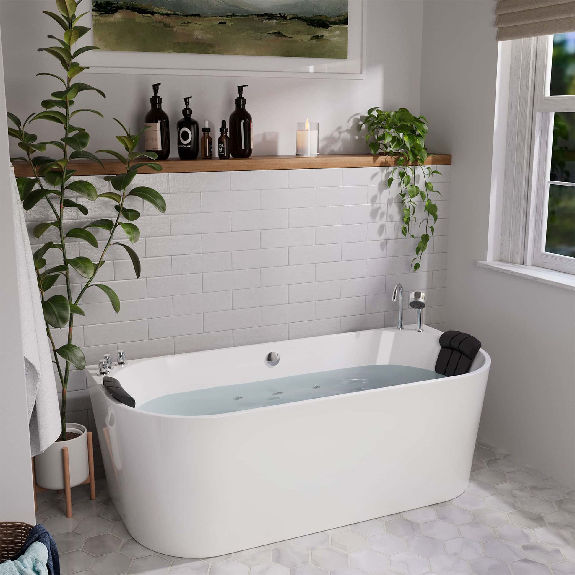71" Freestanding Hydro Massage Whirlpool Bathtub with Center Drain