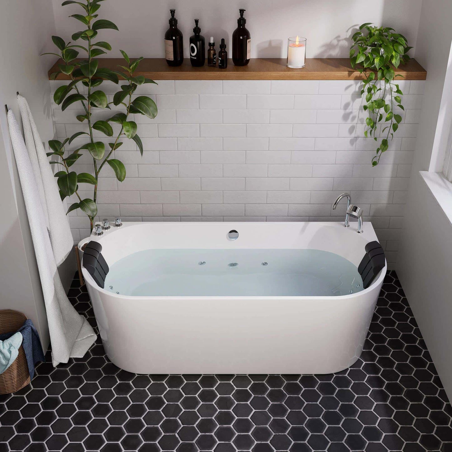 71" Freestanding Hydro Massage Whirlpool Bathtub with Center Drain