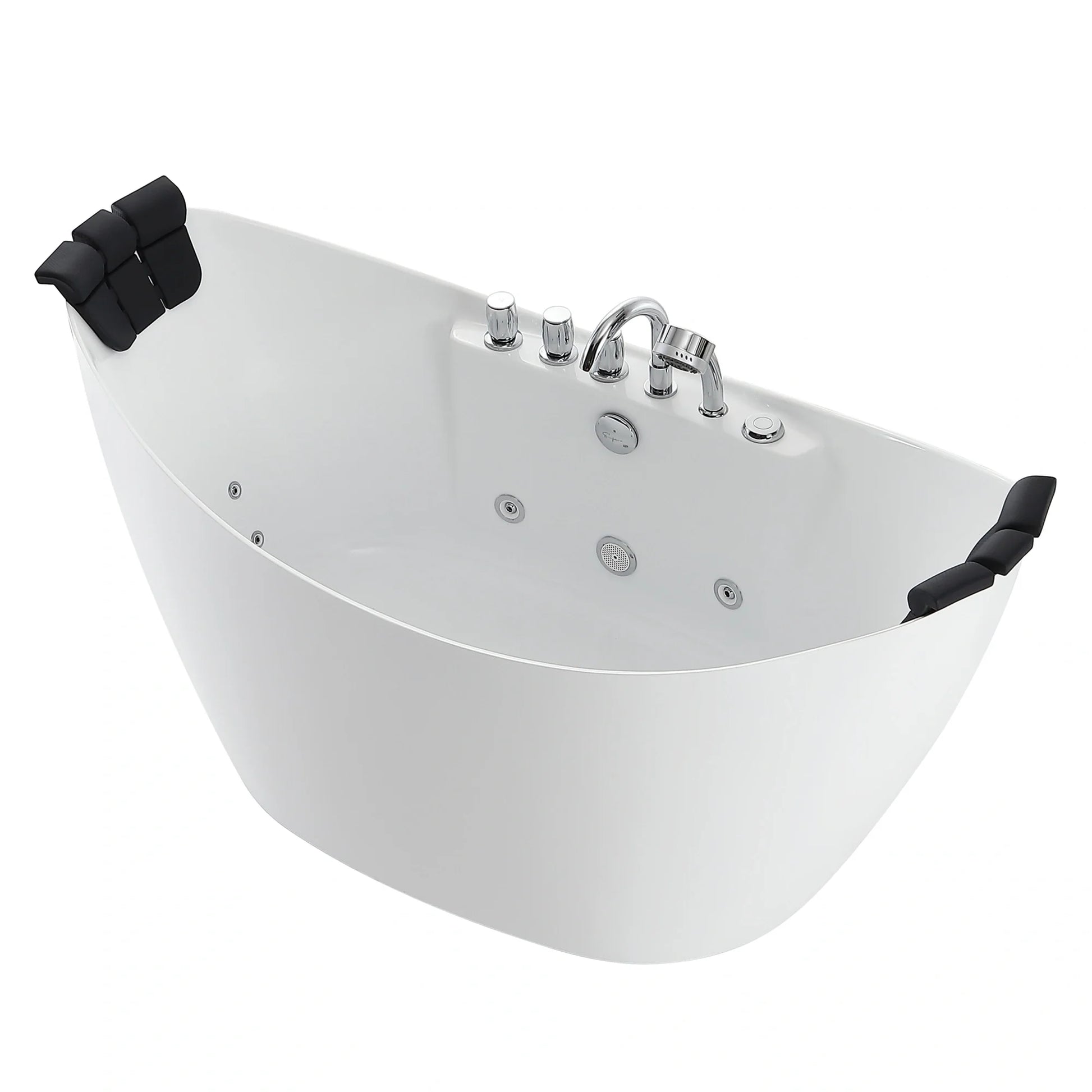 59" Freestanding Boat-shaped Whirlpool Bathtub with Center Drain