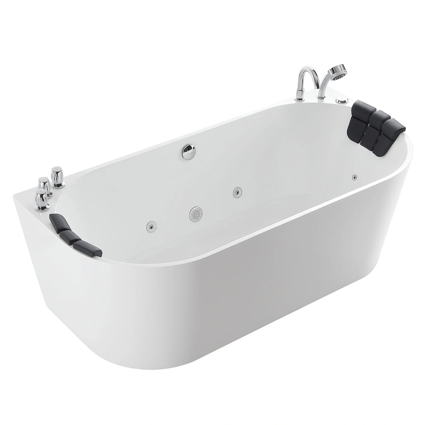 59" Freestanding Hydro Massage Whirlpool Bathtub with Center Drain