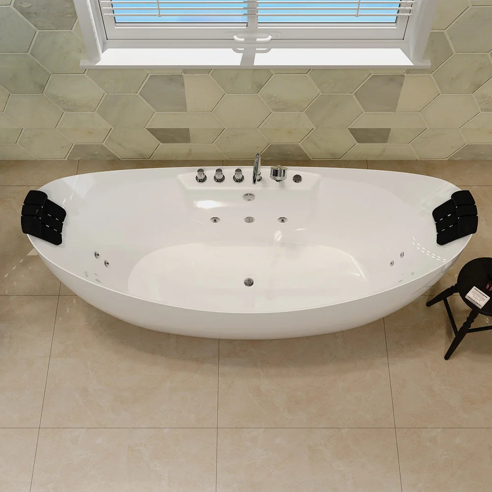 67" Freestanding Boat-shaped Whirlpool Bathtub with Center Drain