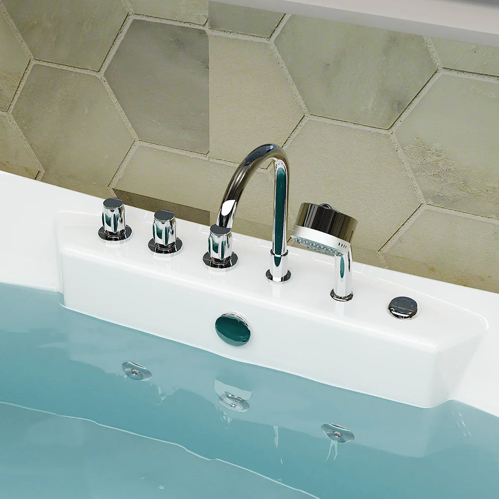 67" Freestanding Boat-shaped Whirlpool Bathtub with Center Drain