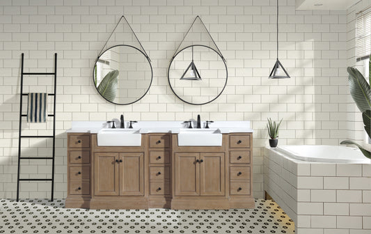 Kelly 84" Bathroom Vanity Weathered Fir - White Engineered Countertop