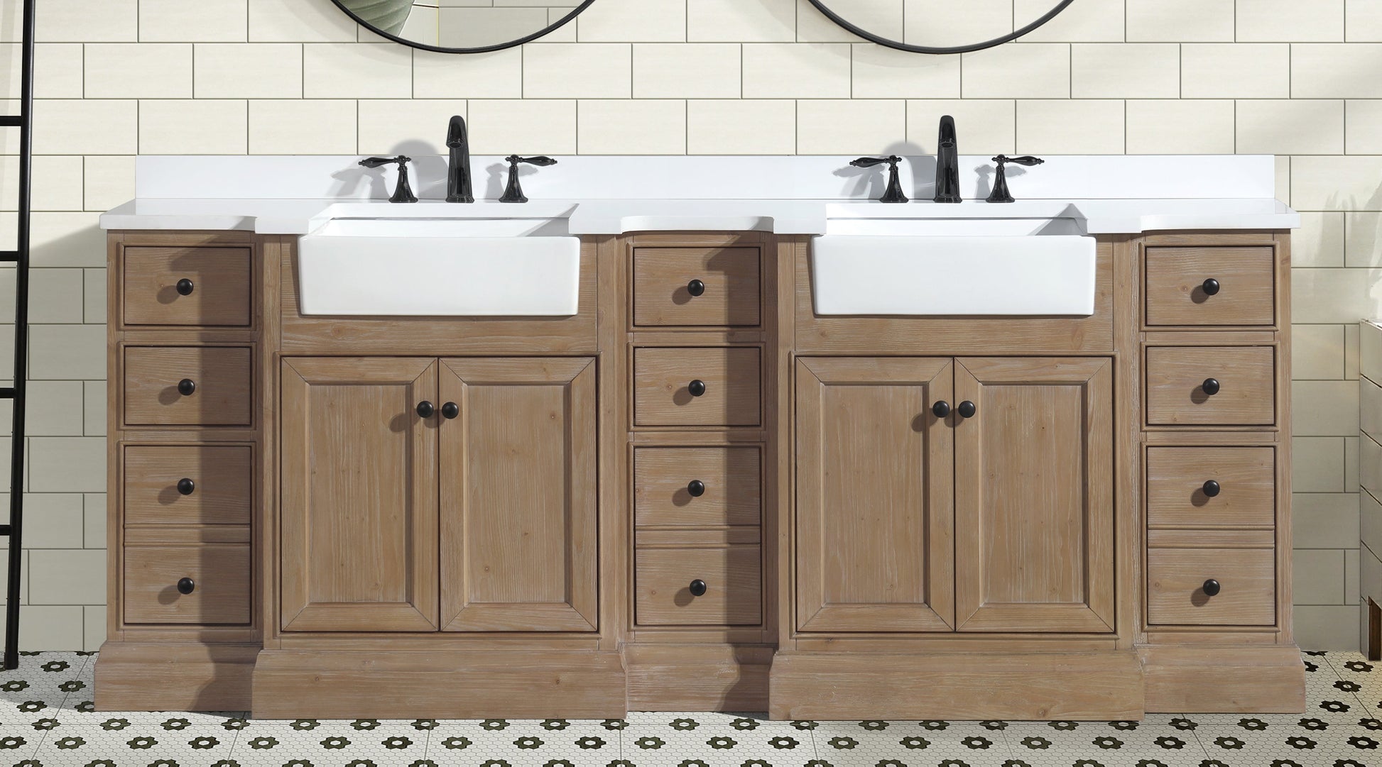 Kelly 84" Bathroom Vanity Weathered Fir - White Engineered Countertop