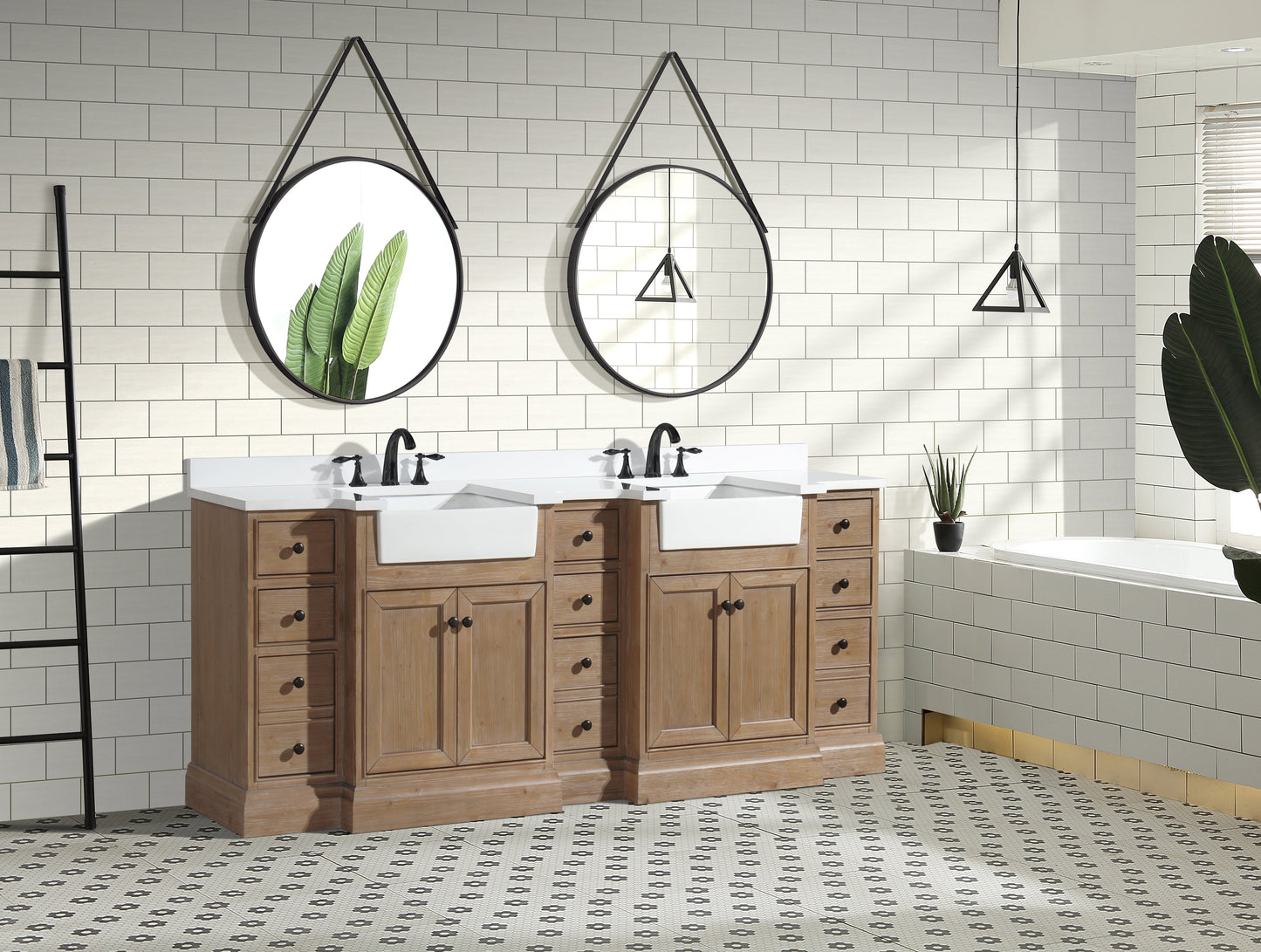 Kelly 84" Bathroom Vanity Weathered Fir - White Engineered Countertop