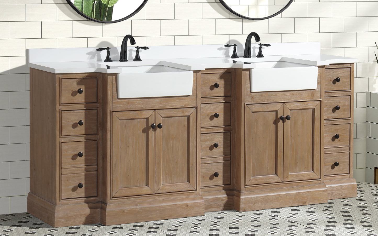 Kelly 84" Bathroom Vanity Weathered Fir - White Engineered Countertop