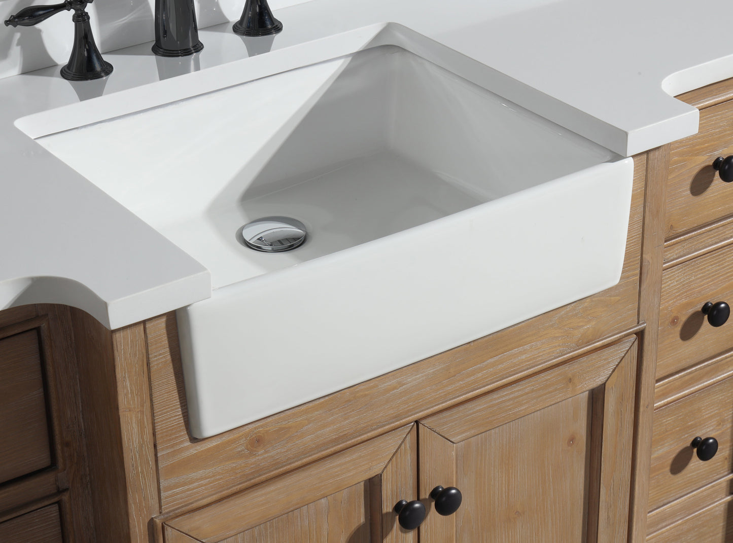 Kelly 84" Bathroom Vanity Weathered Fir - White Engineered Countertop