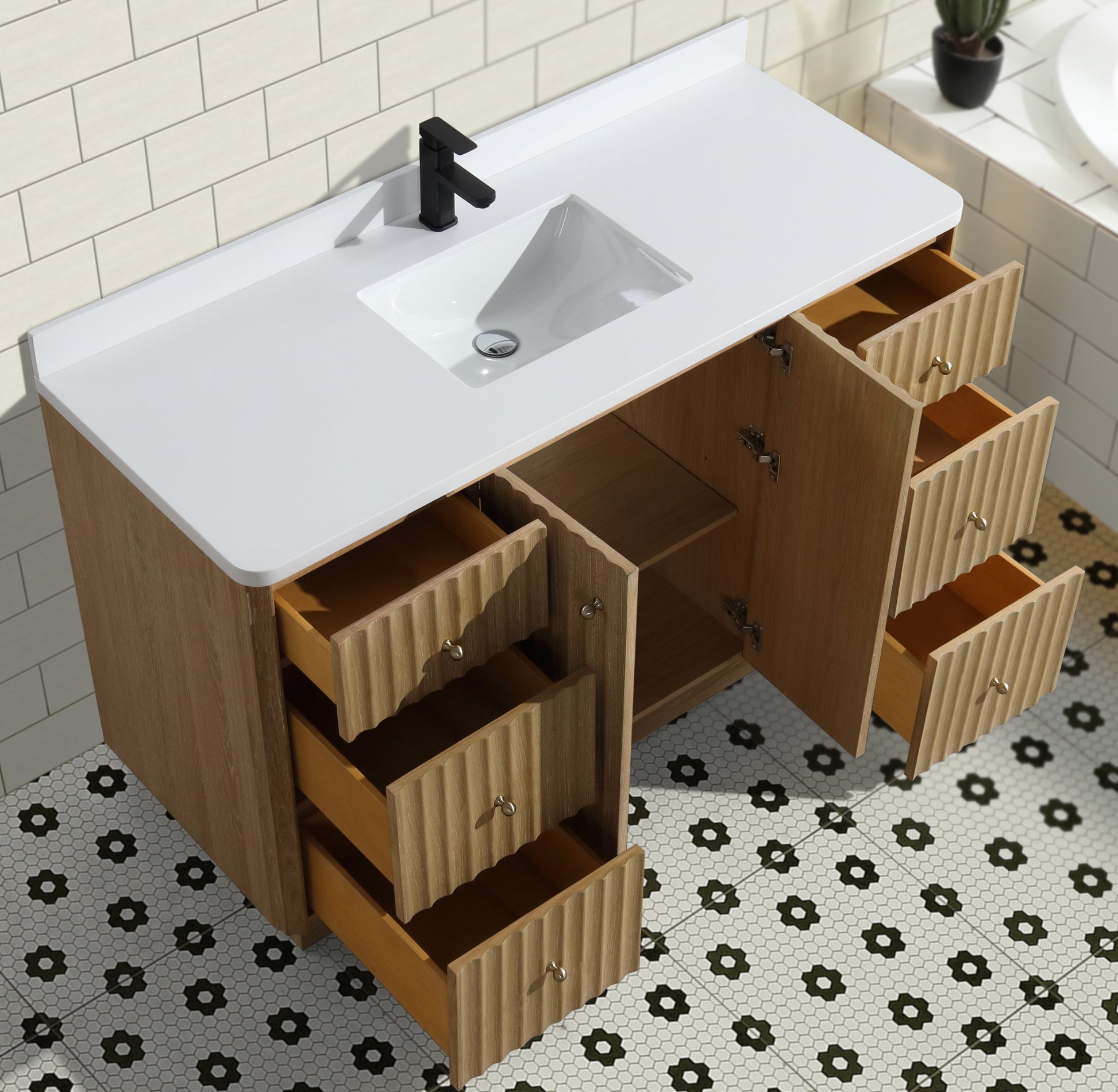 La Jolla 55" Bathroom Vanity Washed Oak