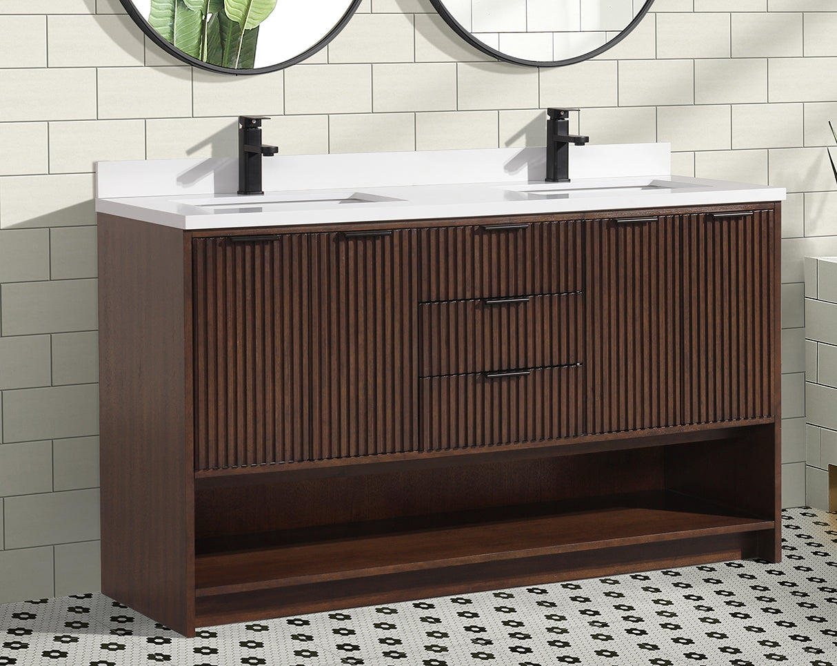 San Diego 55" Freestanding Bathroom Vanity Walnut