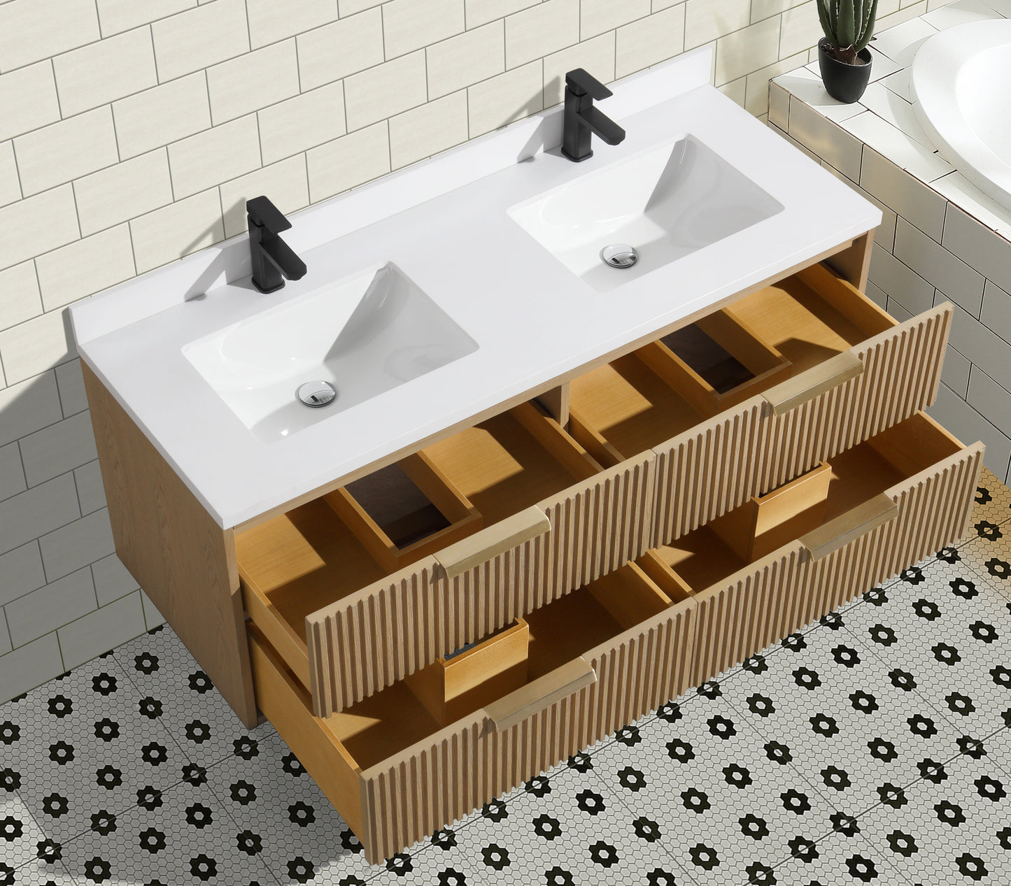 San Diego 55" Floating Bathroom Vanity Oak