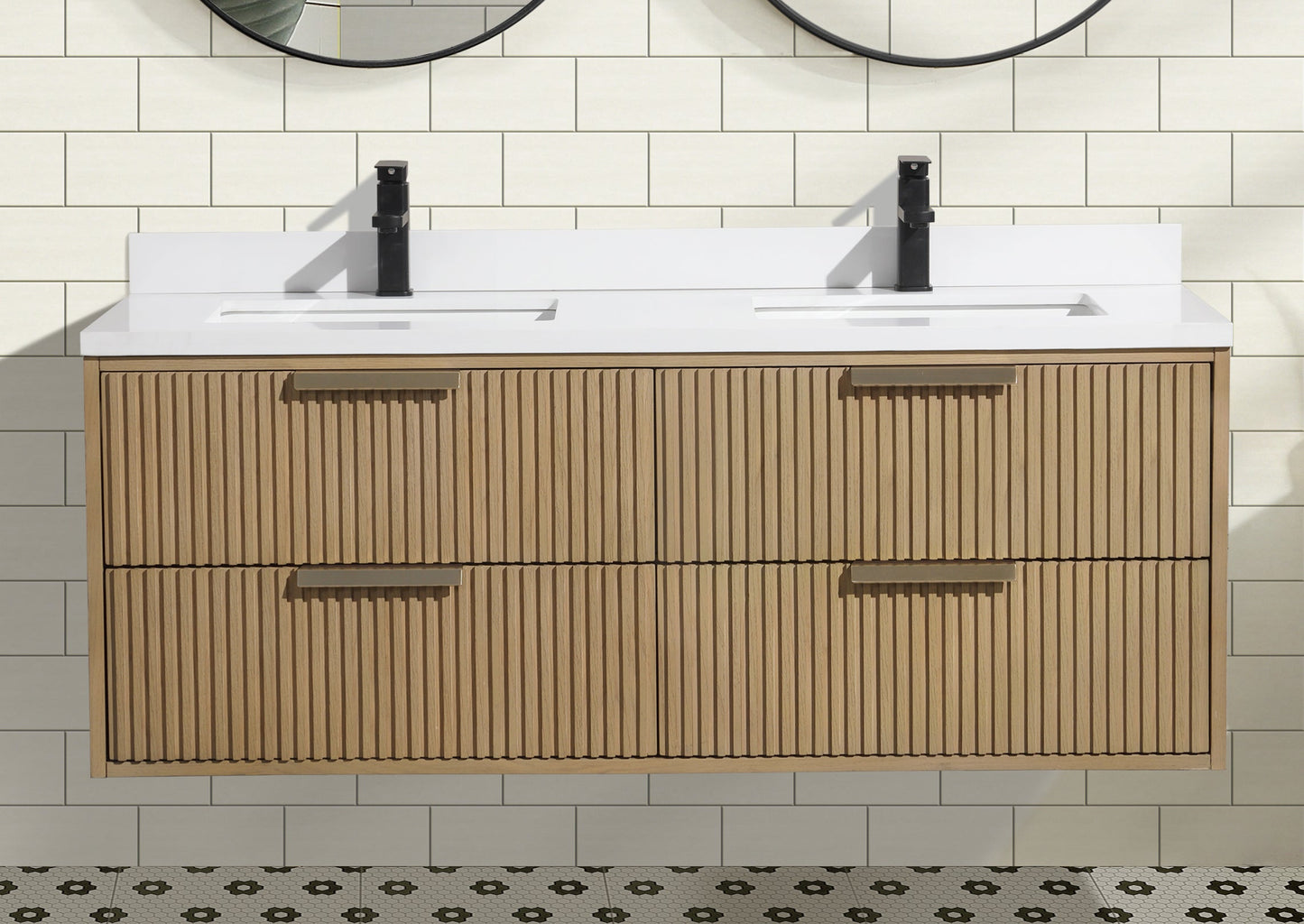 San Diego 55" Floating Bathroom Vanity Oak