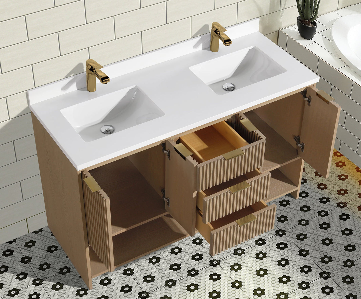 San Diego 55" Freestanding Bathroom Vanity Oak