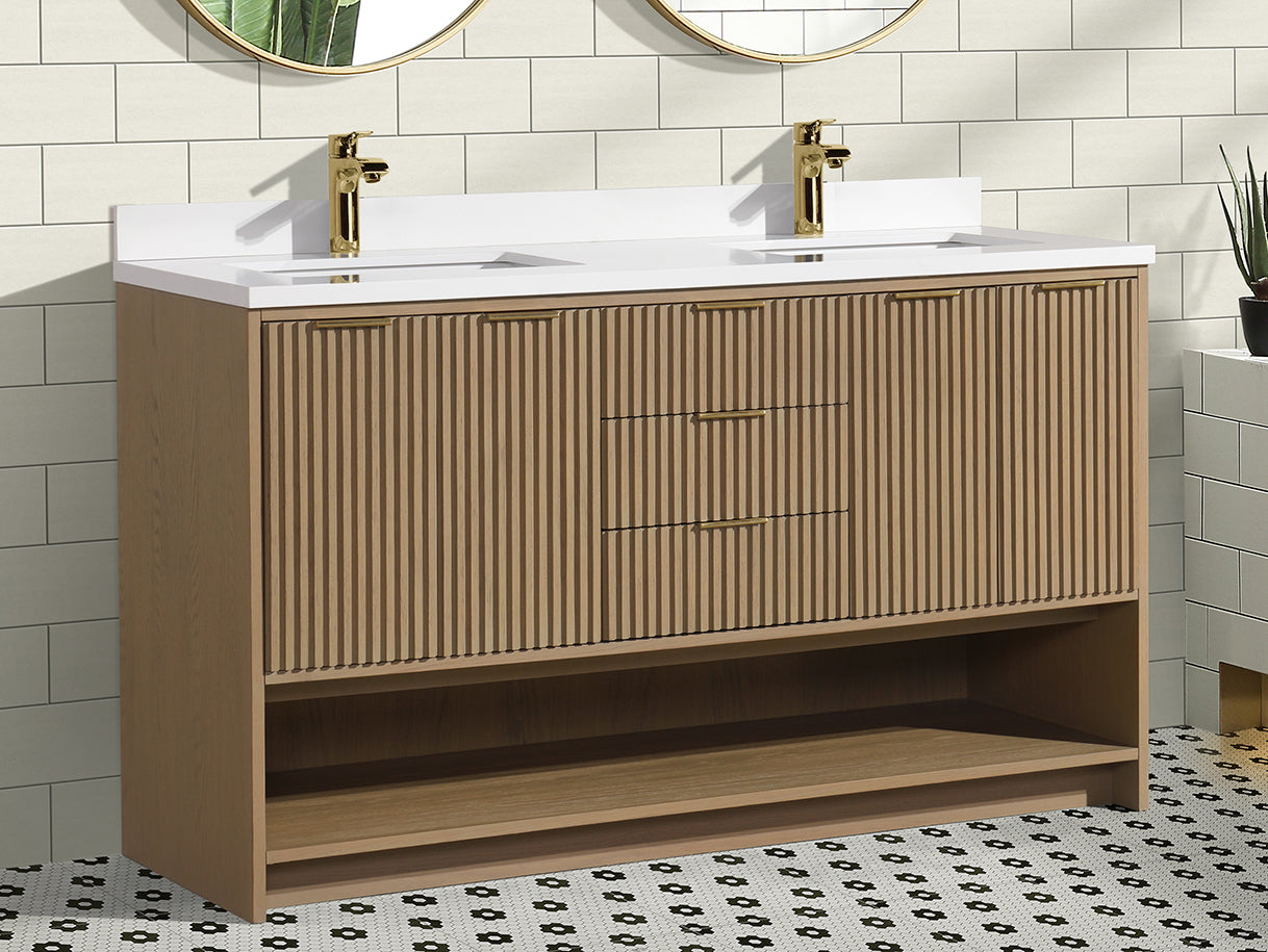 San Diego 55" Freestanding Bathroom Vanity Oak