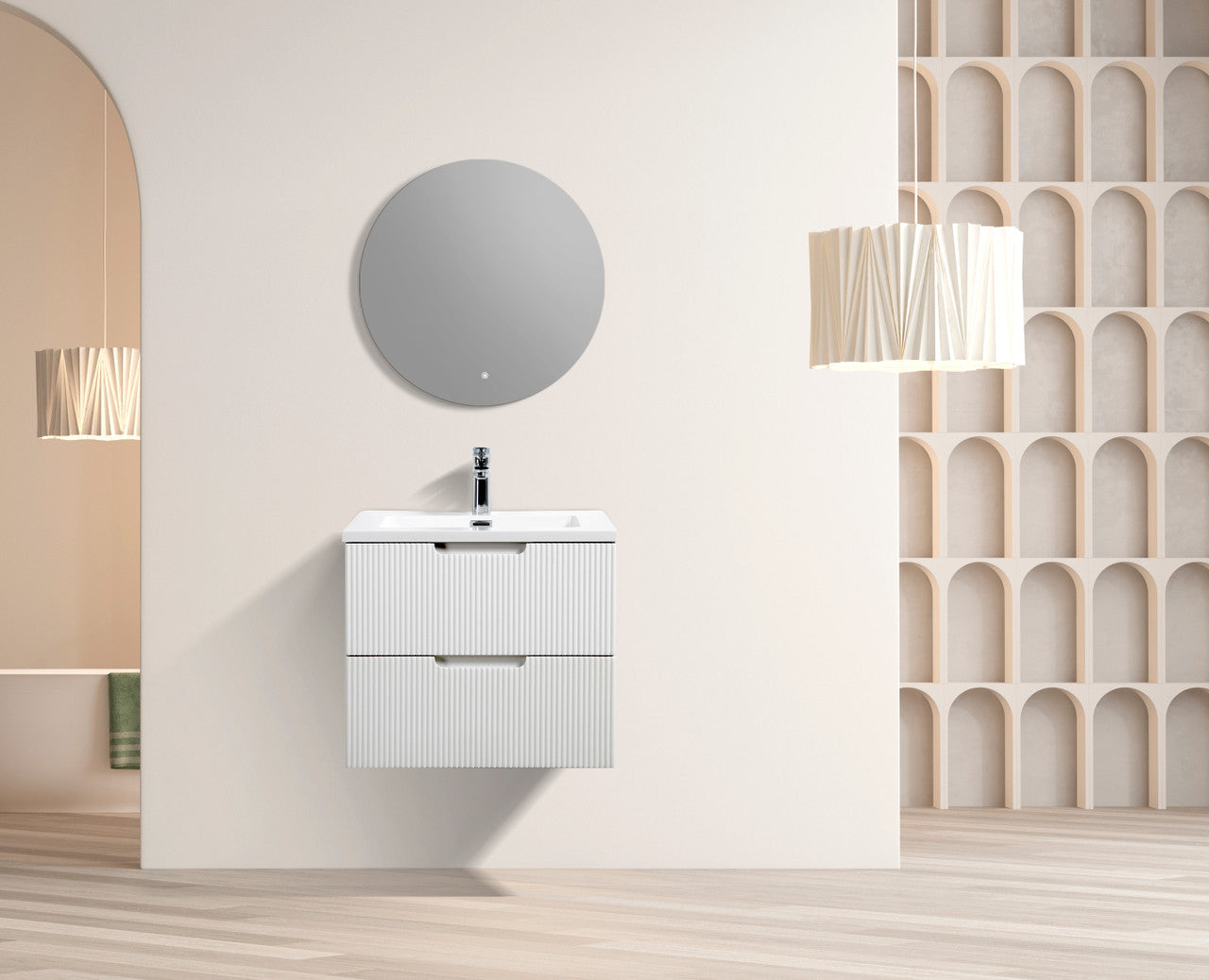 Themis 24″ White Wall Mount Vanity With A Integrated Sink