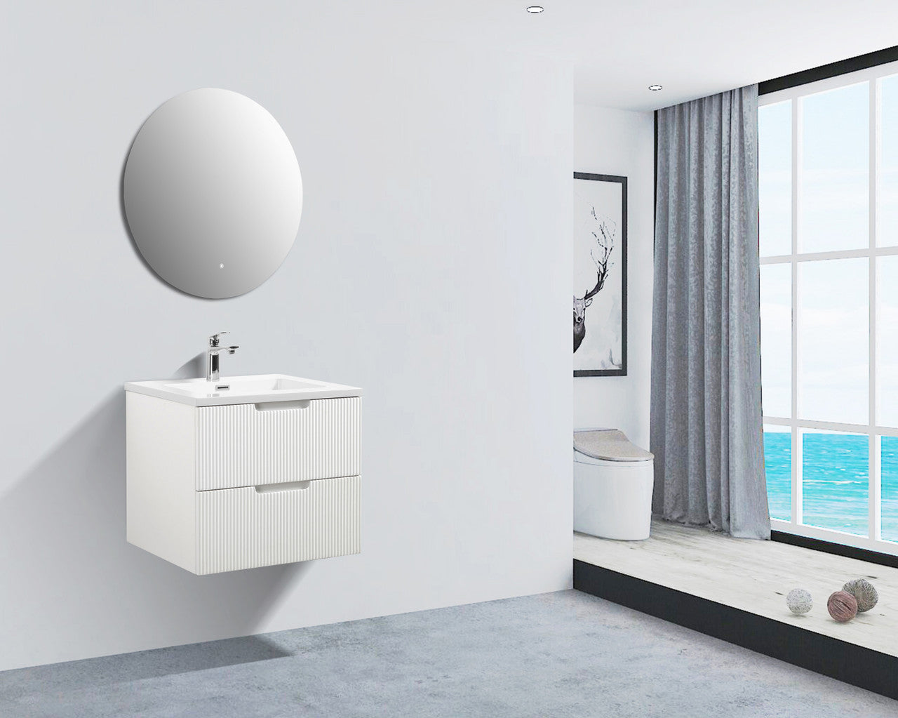 Themis 24″ White Wall Mount Vanity With A Integrated Sink