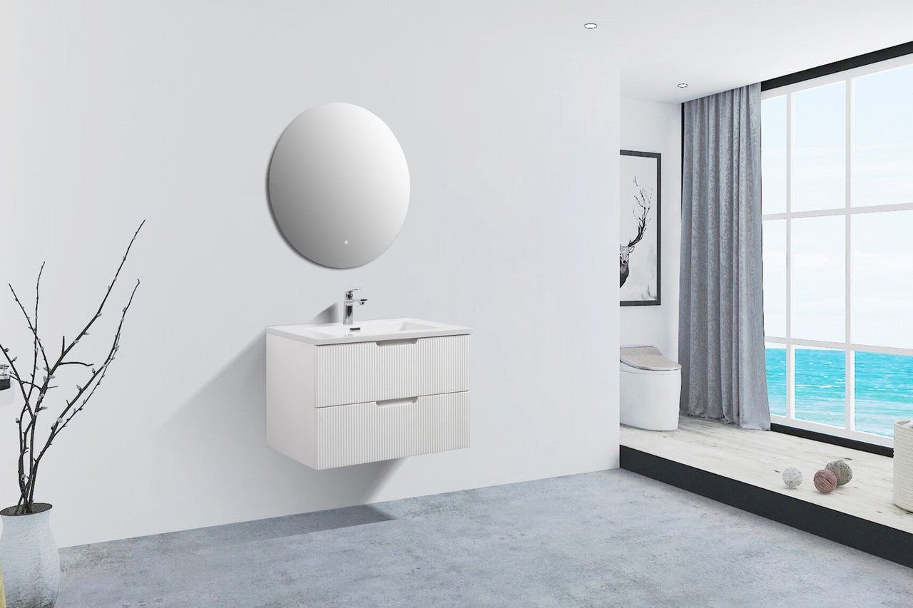 Themis 30″ White Wall Mount Vanity With A Integrated Sink