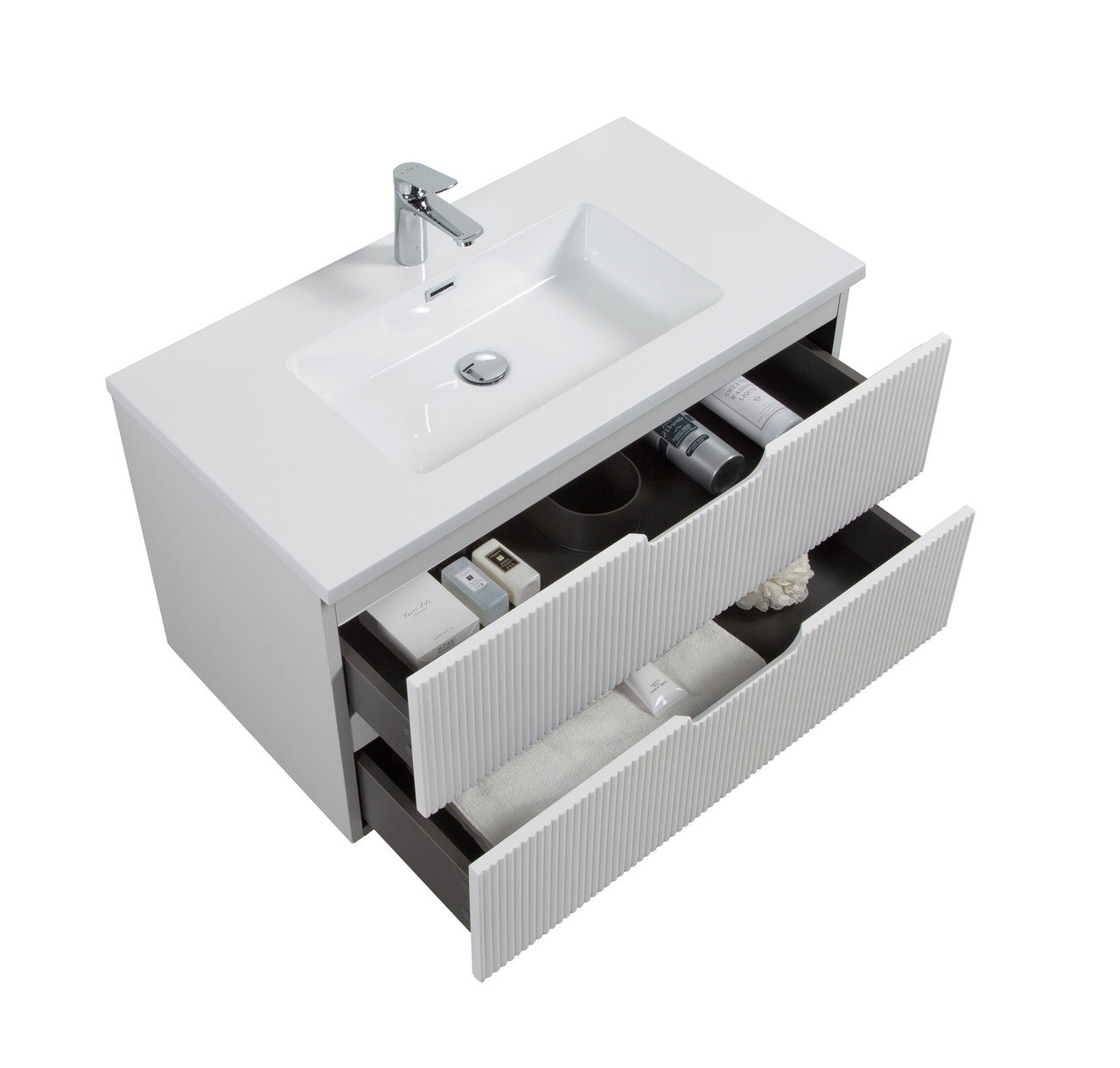 Themis 36″ White Wall Mount Vanity With A Integrated Sink