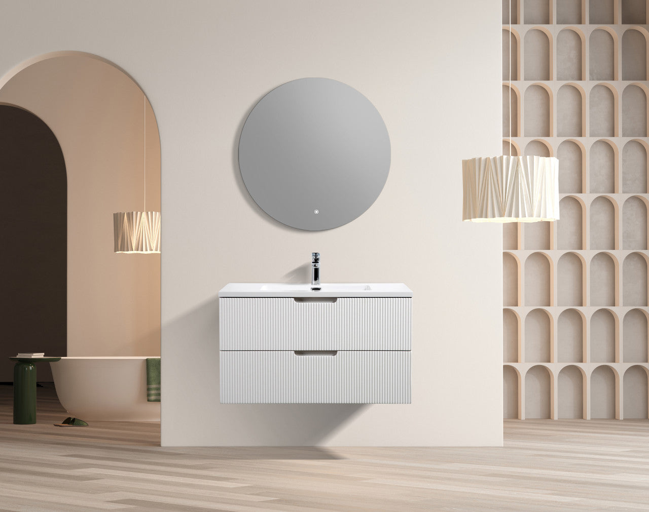 Themis 36″ White Wall Mount Vanity With A Integrated Sink