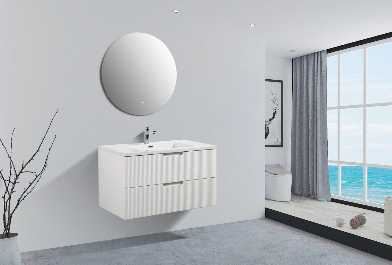 Themis 36″ White Wall Mount Vanity With A Integrated Sink